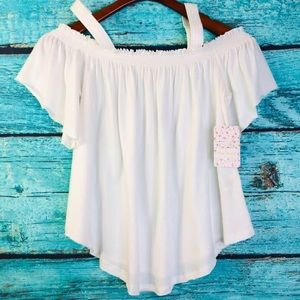 We the FREE PEOPLE Flowy White Cold Shoulder Top NWT $48